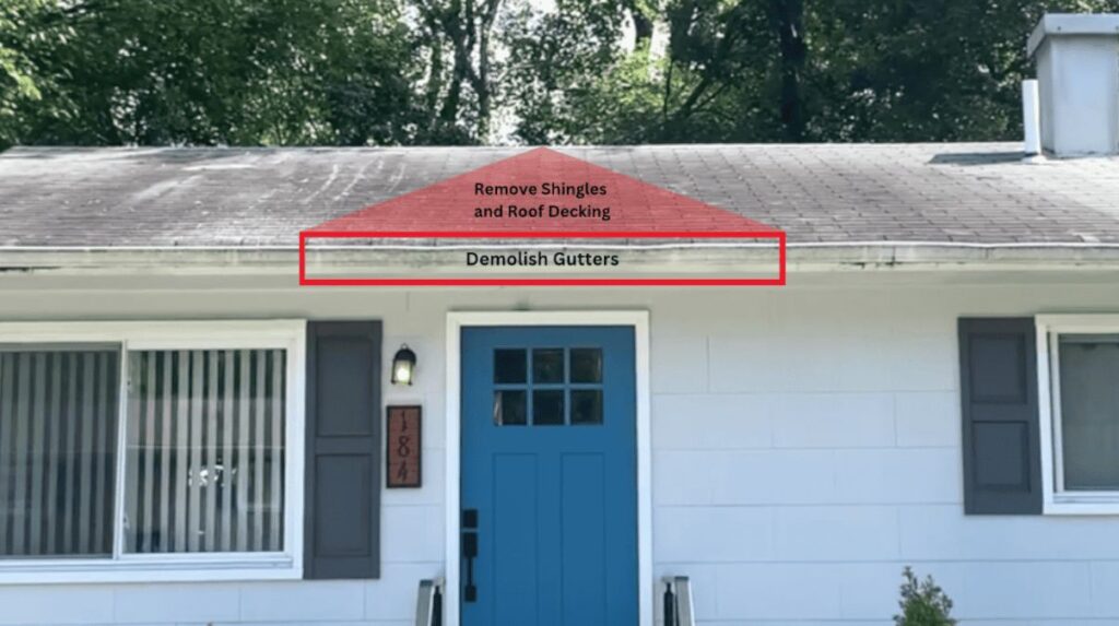 The extent of demolition you will need to perform on your existing house will depend on the type and size of gable porch overhang you are building.